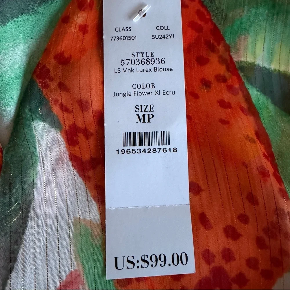 White House Black Market Chiffon Lurex Blouse Womens MP Peplum Jungle Flower - Picture 9 of 10